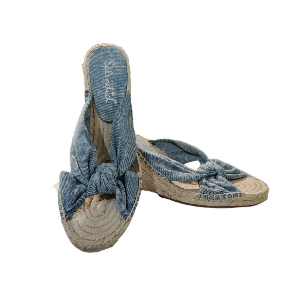 NWOT Splendid Women's Braided Jute Wedge Heel Sandal Blue US Size 8.5 $110 JJ017